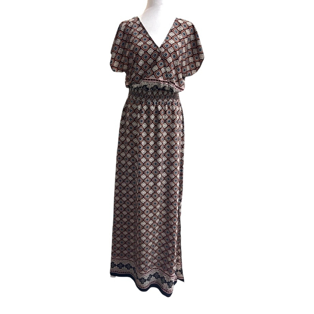 Skies are blue orange diamond‎ pattern side slit dress